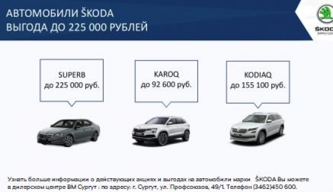 До конца мая официальный дилер ŠKODA ВМ Сургут предлагает привлекательные условия на приобретение автомобилей